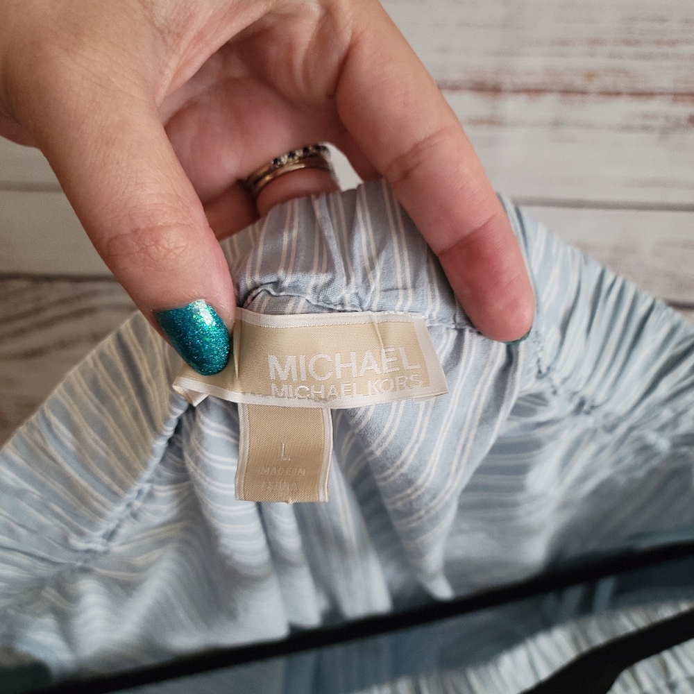 Michael Michael Kors L Off-The-Shoulder Striped Balloon-Sleeve Blouse White/Blue - Picture 4 of 6